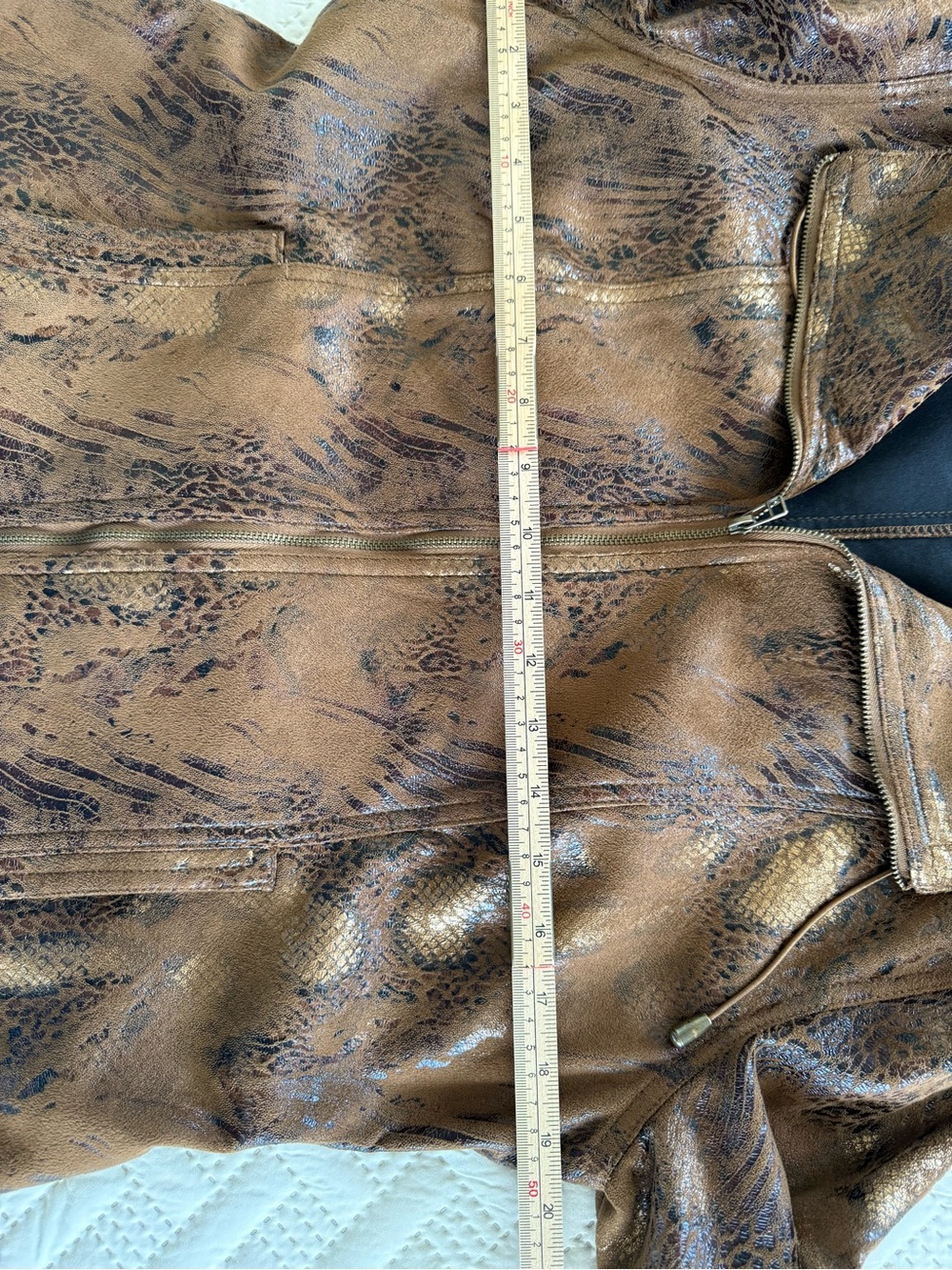 Ruby Rd. Metallic Faux Brown leather Pattern Zip Jacket - Picture 5 of 10